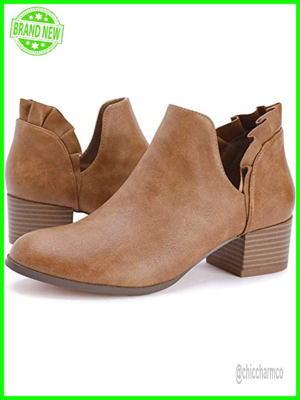 Faux Leather Ankle Booties Stacked Heel Cutout Slip On Dress Boots